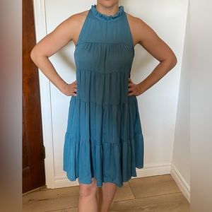 Mittoshop high neck tiered teal dress